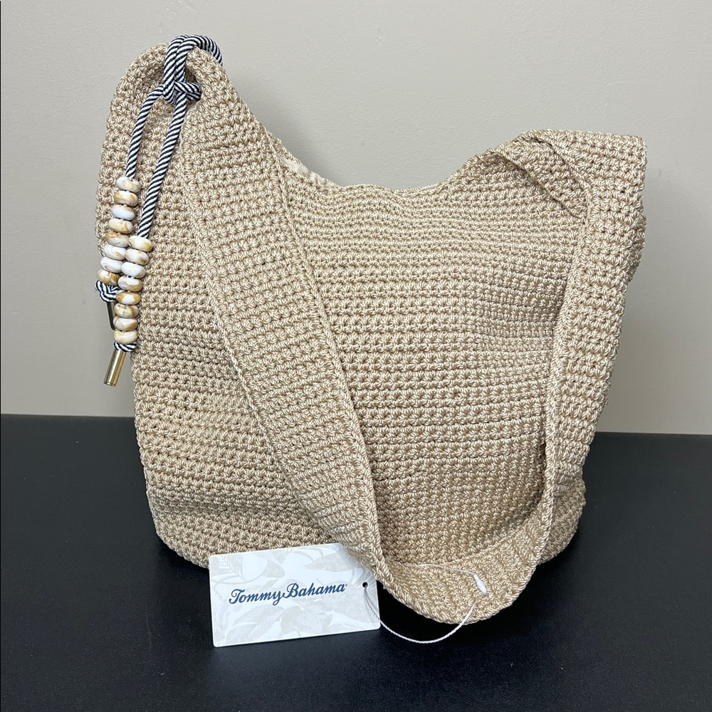 Tommy Bahama | Boho Hobo Slouchy Crochet Tote w/ Charm